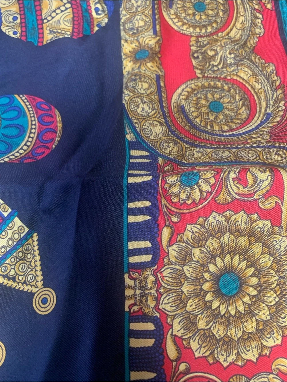 Dior Red, Gold & Teal Baroque Silk Scarf